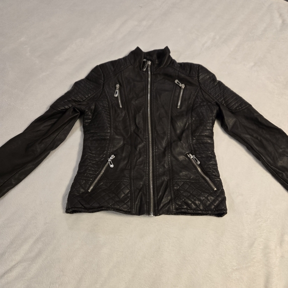 YMI Women's Faux Leather Fur Lined Bomber Motorcycle Full Zip Jacket Small - Picture 15 of 15